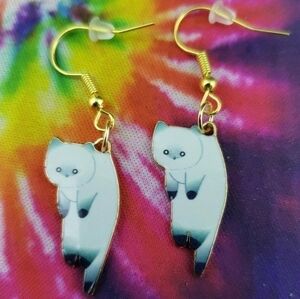 HANDMADE black and white cat earrings